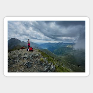 Hiker on a mountain trail Sticker